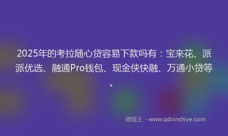 2025年的考拉随心贷容易下款吗有：宝来花、派派优选、融通Pro钱包、现金侠快融、万通小贷等。
