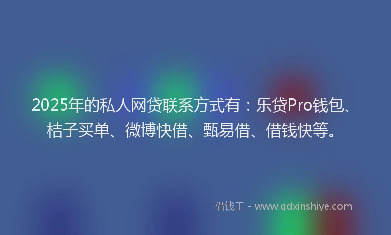 2025年的私人网贷联系方式有：乐贷Pro钱包、桔子买单、微博快借、甄易借、借钱快等。
