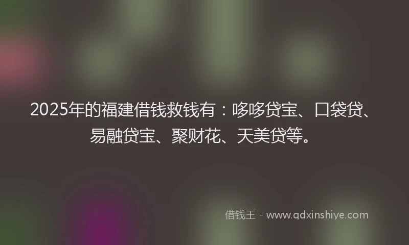 2025年的福建借钱救钱有：哆哆贷宝、口袋贷、易融贷宝、聚财花、天美贷等。