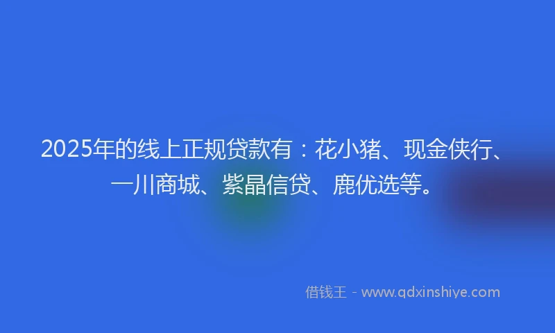 2025年的线上正规贷款有：花小猪、现金侠行、一川商城、紫晶信贷、鹿优选等。