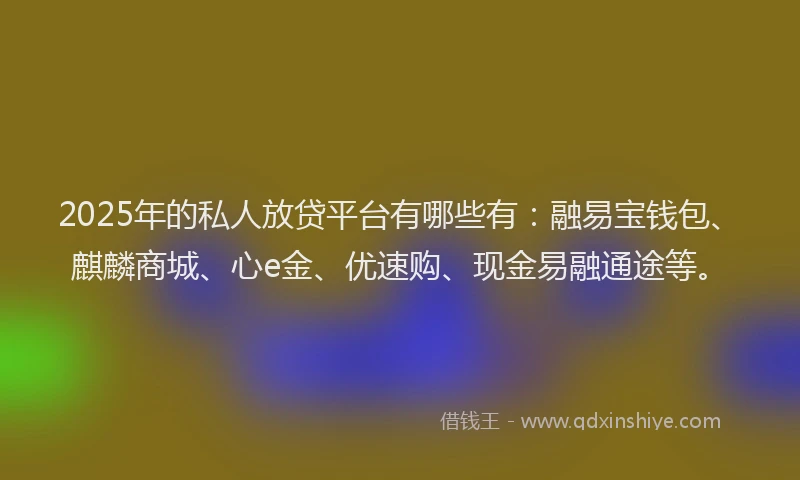 2025年的私人放贷平台有哪些有：融易宝钱包、麒麟商城、心e金、优速购、现金易融通途等。