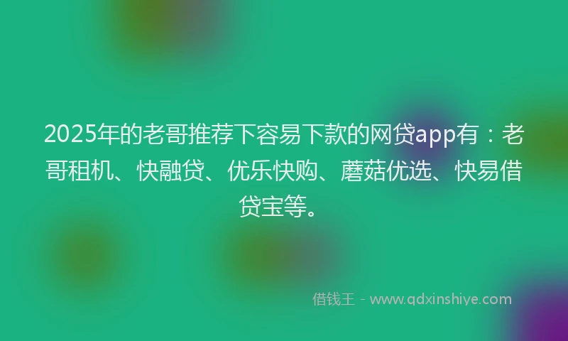 2025年的老哥推荐下容易下款的网贷app有：老哥租机、快融贷、优乐快购、蘑菇优选、快易借贷宝等。