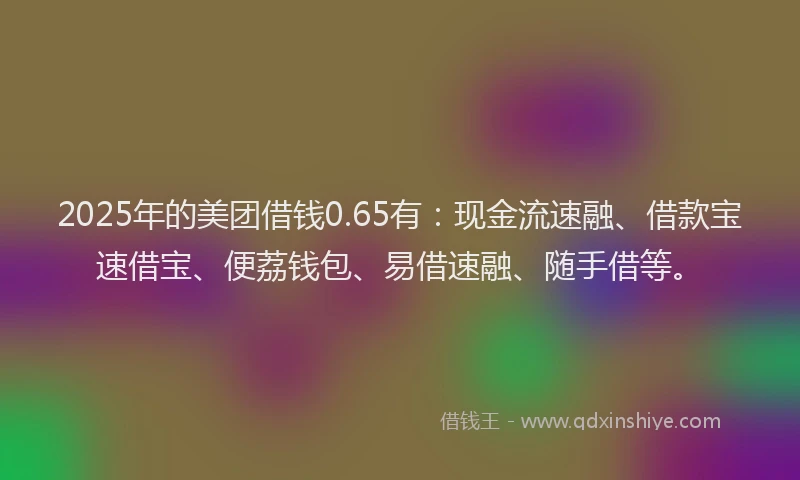 2025年的美团借钱0.65有：现金流速融、借款宝速借宝、便荔钱包、易借速融、随手借等。
