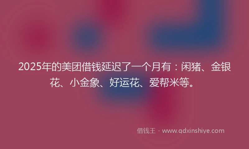2025年的美团借钱延迟了一个月有：闲猪、金银花、小金象、好运花、爱帮米等。