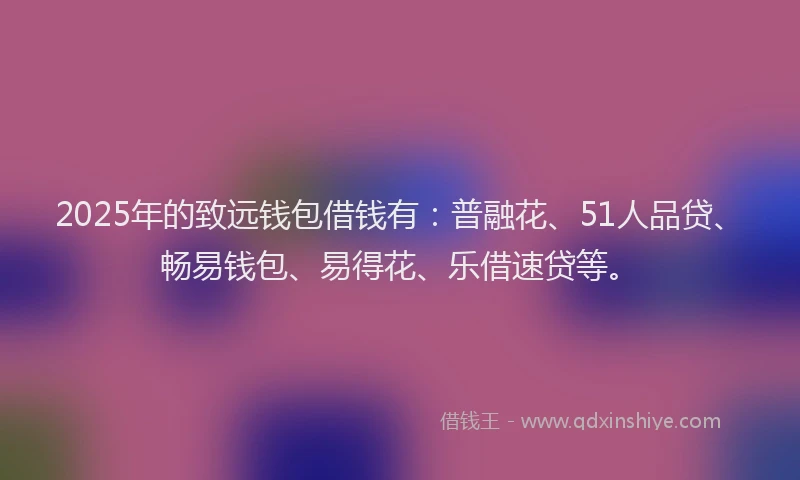 2025年的致远钱包借钱有：普融花、51人品贷、畅易钱包、易得花、乐借速贷等。
