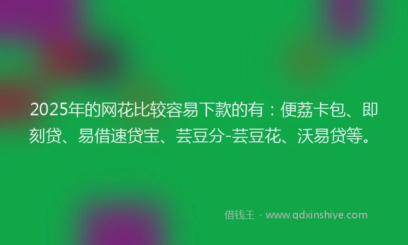 2025年的网花比较容易下款的有：便荔卡包、即刻贷、易借速贷宝、芸豆分-芸豆花、沃易贷等。