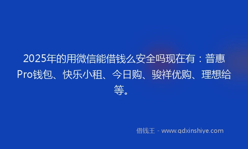 2025年的用微信能借钱么安全吗现在有：普惠Pro钱包、快乐小租、今日购、骏祥优购、理想给等。