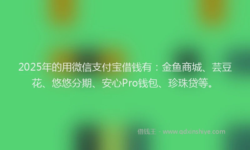 2025年的用微信支付宝借钱有:金鱼商城、芸豆花、悠悠分期、安心Pro钱包、珍珠贷等。
