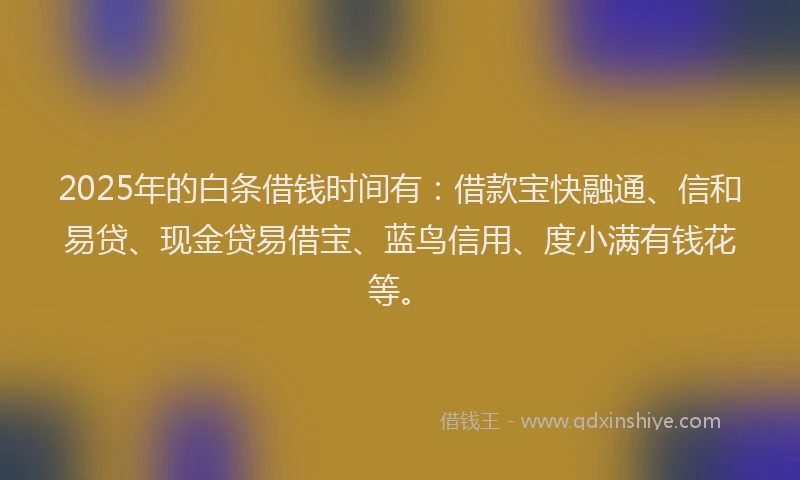 2025年的白条借钱时间有：借款宝快融通、信和易贷、现金贷易借宝、蓝鸟信用、度小满有钱花等。