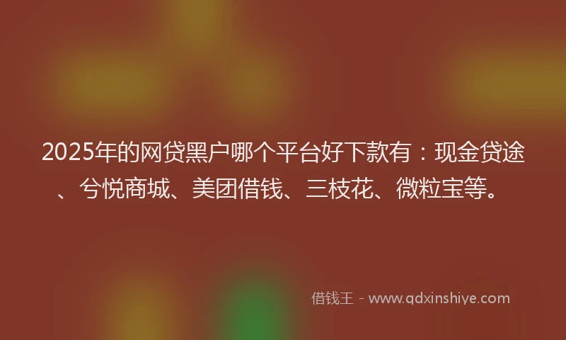 2025年的网贷黑户哪个平台好下款有：现金贷途、兮悦商城、美团借钱、三枝花、微粒宝等。