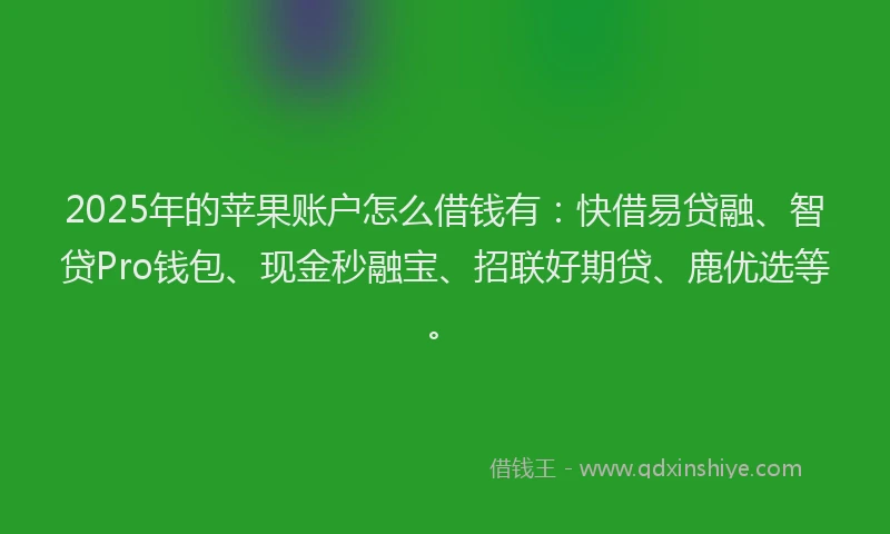 2025年的苹果账户怎么借钱有：快借易贷融、智贷Pro钱包、现金秒融宝、招联好期贷、鹿优选等。