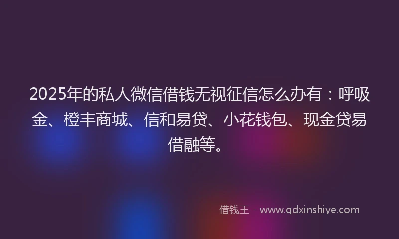 2025年的私人微信借钱无视征信怎么办有:呼吸金、橙丰商城、信和易贷、小花钱包、现金贷易借融等。