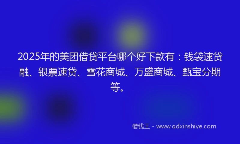 2025年的美团借贷平台哪个好下款有：钱袋速贷融、银票速贷、雪花商城、万盛商城、甄宝分期等。