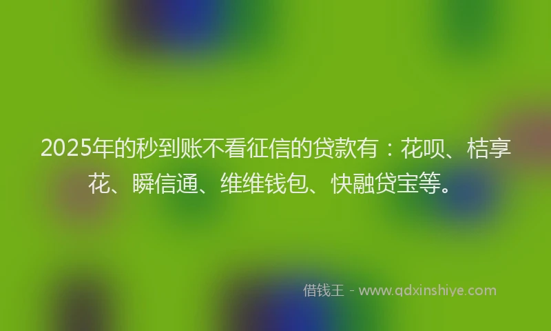 2025年的秒到账不看征信的贷款有：花呗、桔享花、瞬信通、维维钱包、快融贷宝等。