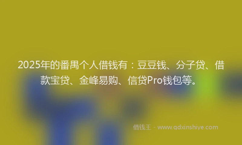 2025年的番禺个人借钱有：豆豆钱、分子贷、借款宝贷、金峰易购、信贷Pro钱包等。
