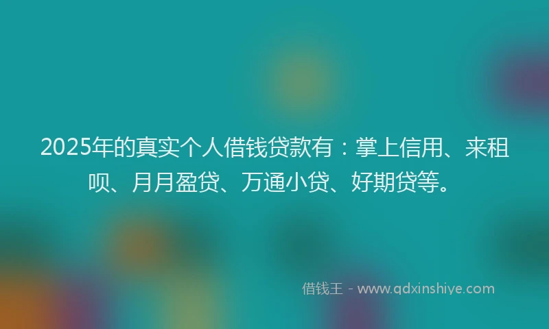 2025年的真实个人借钱贷款有：掌上信用、来租呗、月月盈贷、万通小贷、好期贷等。