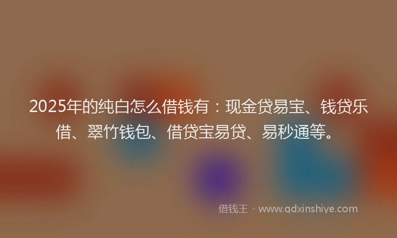 2025年的纯白怎么借钱有：现金贷易宝、钱贷乐借、翠竹钱包、借贷宝易贷、易秒通等。