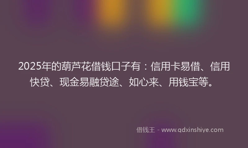 2025年的葫芦花借钱口子有：信用卡易借、信用快贷、现金易融贷途、如心来、用钱宝等。
