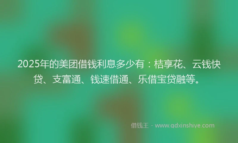 2025年的美团借钱利息多少有：桔享花、云钱快贷、支富通、钱速借通、乐借宝贷融等。