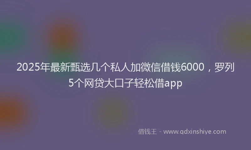 2025年最新甄选几个私人加微信借钱6000，罗列5个网贷大口子轻松借app