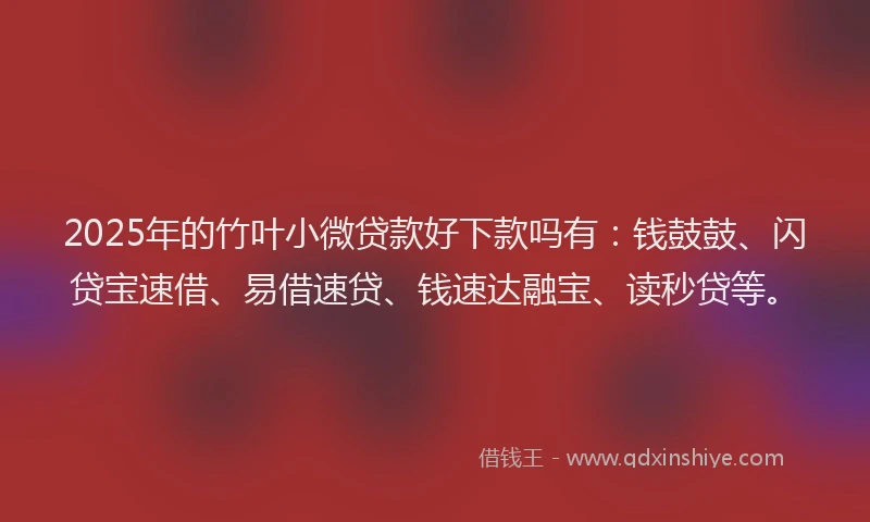 2025年的竹叶小微贷款好下款吗有：钱鼓鼓、闪贷宝速借、易借速贷、钱速达融宝、读秒贷等。