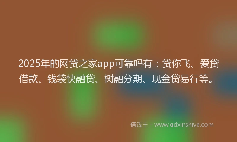 2025年的网贷之家app可靠吗有：贷你飞、爱贷借款、钱袋快融贷、树融分期、现金贷易行等。