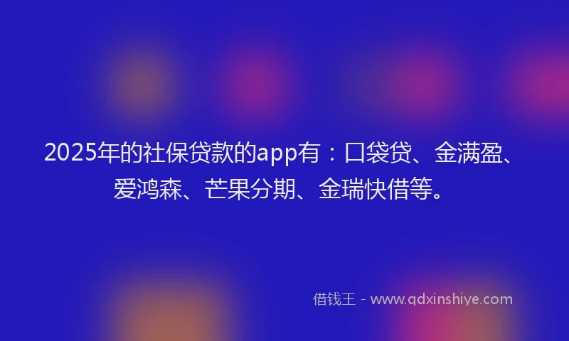 2025年的社保贷款的app有：口袋贷、金满盈、爱鸿森、芒果分期、金瑞快借等。