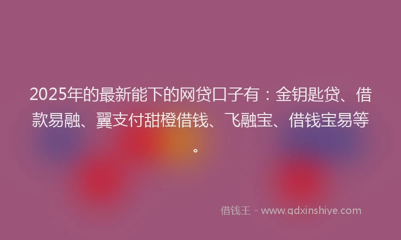 2025年的最新能下的网贷口子有：金钥匙贷、借款易融、翼支付甜橙借钱、飞融宝、借钱宝易等。