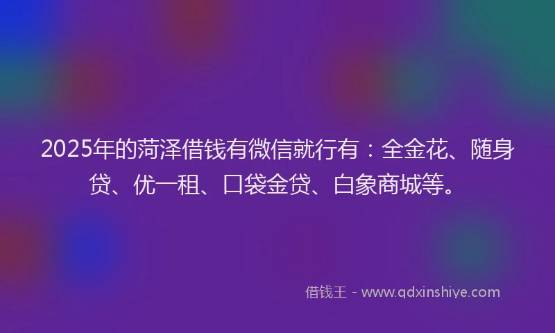 2025年的菏泽借钱有微信就行有：全金花、随身贷、优一租、口袋金贷、白象商城等。