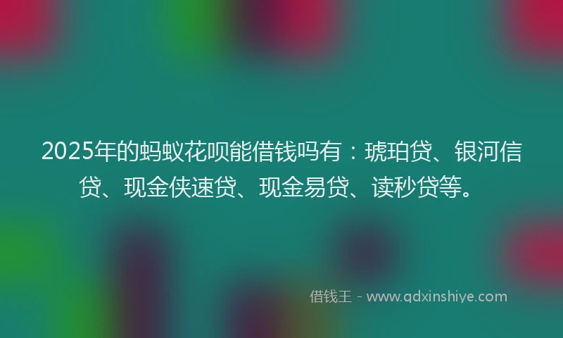 2025年的蚂蚁花呗能借钱吗有：琥珀贷、银河信贷、现金侠速贷、现金易贷、读秒贷等。