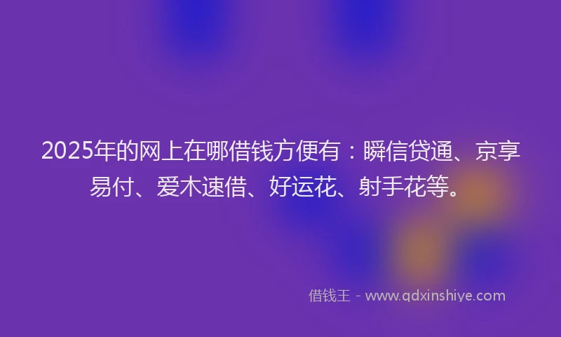 2025年的网上在哪借钱方便有：瞬信贷通、京享易付、爱木速借、好运花、射手花等。