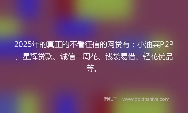 2025年的真正的不看征信的网贷有：小油菜P2P、星辉贷款、诚信一周花、钱袋易借、轻花优品等。