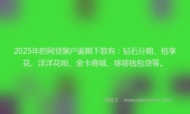 2025年的网贷黑户逾期下款有：钻石分期、桔享花、洋洋花呗、金卡商城、哆哆钱包贷等。