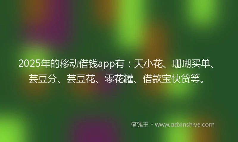 2025年的移动借钱app有：天小花、珊瑚买单、芸豆分、芸豆花、零花罐、借款宝快贷等。