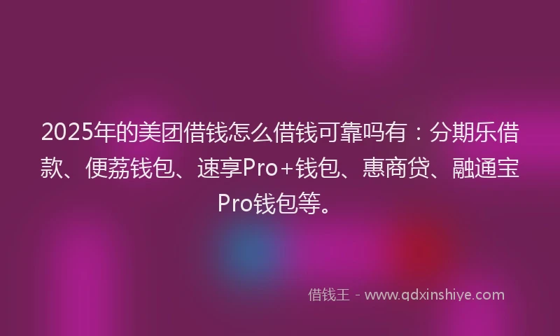 2025年的美团借钱怎么借钱可靠吗有：分期乐借款、便荔钱包、速享Pro+钱包、惠商贷、融通宝Pro钱包等。