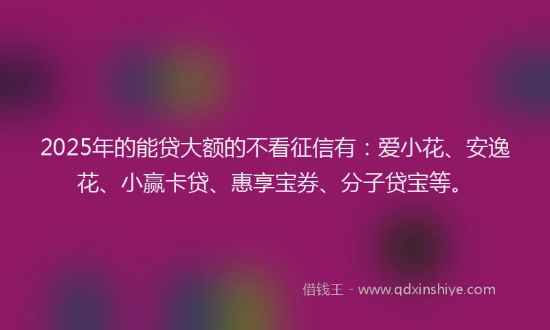 2025年的能贷大额的不看征信有：爱小花、安逸花、小赢卡贷、惠享宝券、分子贷宝等。
