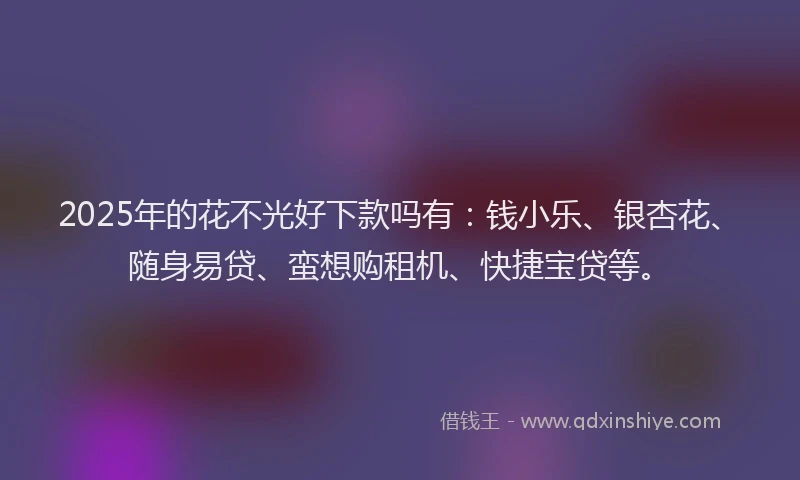 2025年的花不光好下款吗有：钱小乐、银杏花、随身易贷、蛮想购租机、快捷宝贷等。