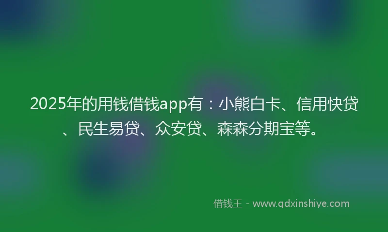 2025年的用钱借钱app有：小熊白卡、信用快贷、民生易贷、众安贷、森森分期宝等。