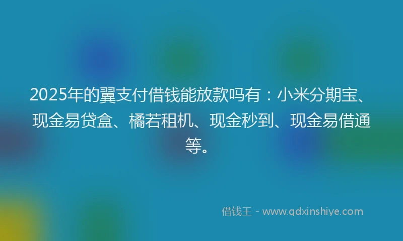 2025年的翼支付借钱能放款吗有：小米分期宝、现金易贷盒、橘若租机、现金秒到、现金易借通等。