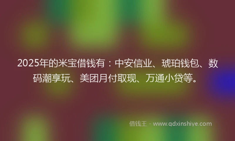 2025年的米宝借钱有：中安信业、琥珀钱包、数码潮享玩、美团月付取现、万通小贷等。