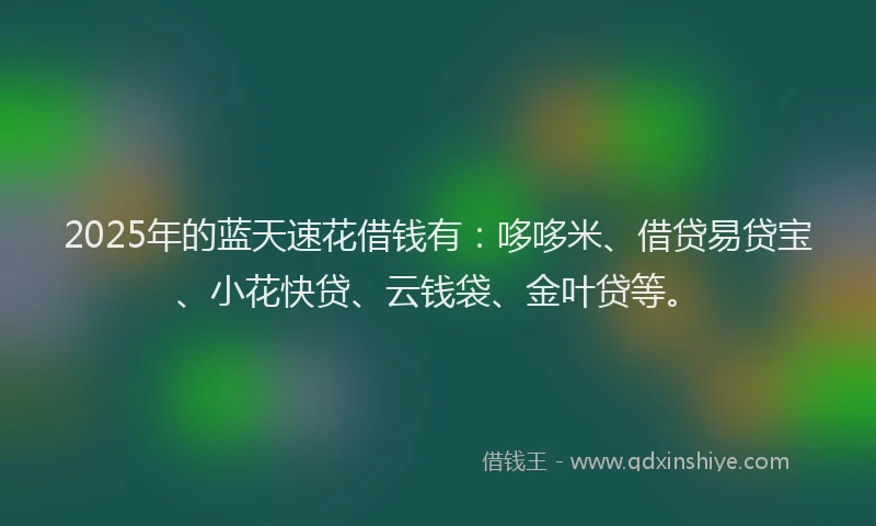 2025年的蓝天速花借钱有：哆哆米、借贷易贷宝、小花快贷、云钱袋、金叶贷等。