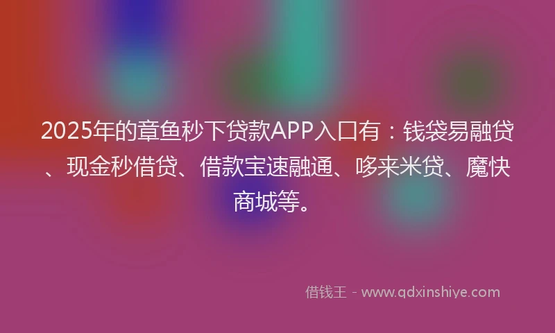 2025年的章鱼秒下贷款APP入口有：钱袋易融贷、现金秒借贷、借款宝速融通、哆来米贷、魔快商城等。