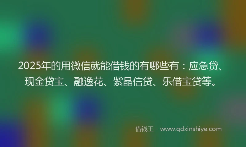 2025年的用微信就能借钱的有哪些有：应急贷、现金贷宝、融逸花、紫晶信贷、乐借宝贷等。