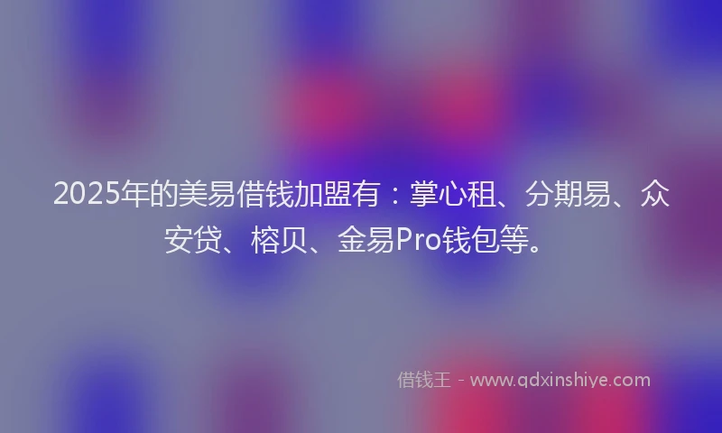 2025年的美易借钱加盟有：掌心租、分期易、众安贷、榕贝、金易Pro钱包等。