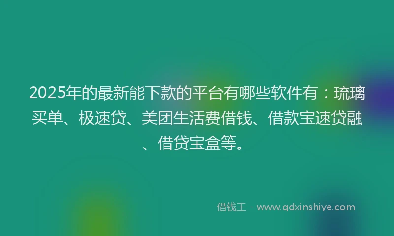 2025年的最新能下款的平台有哪些软件有:琉璃买单、极速贷、美团生活费借钱、借款宝速贷融、借贷宝盒等。
