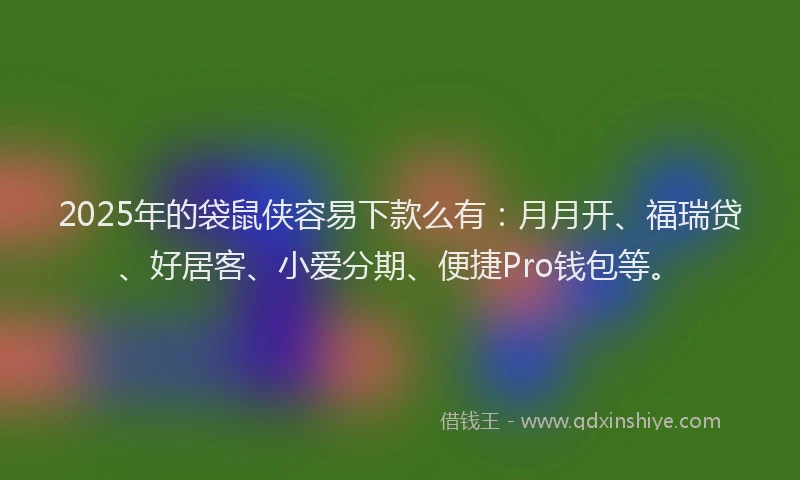 2025年的袋鼠侠容易下款么有：月月开、福瑞贷、好居客、小爱分期、便捷Pro钱包等。