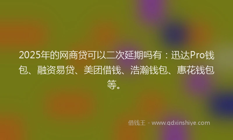 2025年的网商贷可以二次延期吗有：迅达Pro钱包、融资易贷、美团借钱、浩瀚钱包、惠花钱包等。