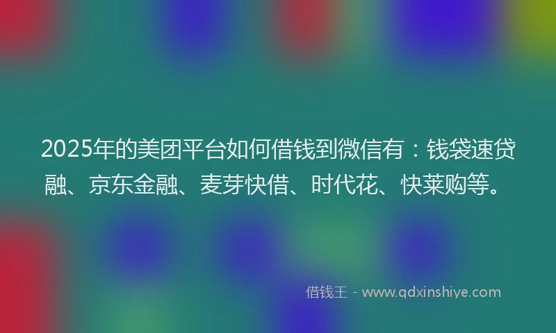 2025年的美团平台如何借钱到微信有：钱袋速贷融、京东金融、麦芽快借、时代花、快莱购等。