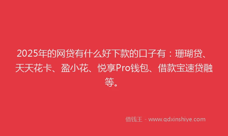 2025年的网贷有什么好下款的口子有：珊瑚贷、天天花卡、盈小花、悦享Pro钱包、借款宝速贷融等。