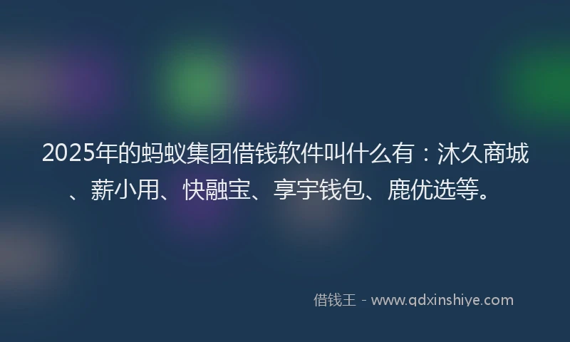 2025年的蚂蚁集团借钱软件叫什么有：沐久商城、薪小用、快融宝、享宇钱包、鹿优选等。